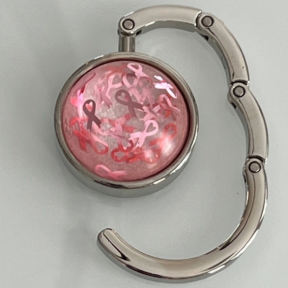 Foldable Bag Hook/Purse Hanger - Breast Cancer - Handmade - Fits most Tables - Picture 4 of 7